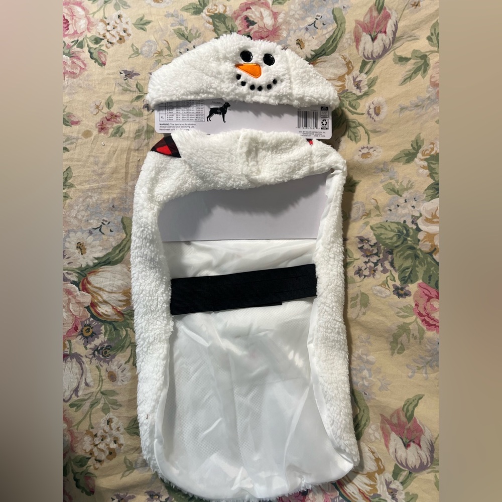 Cozy White Dog Costume with Black and Orange Details